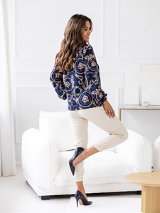 Blusa de manga larga con temática para mujer Azul marino Bolf 8207A