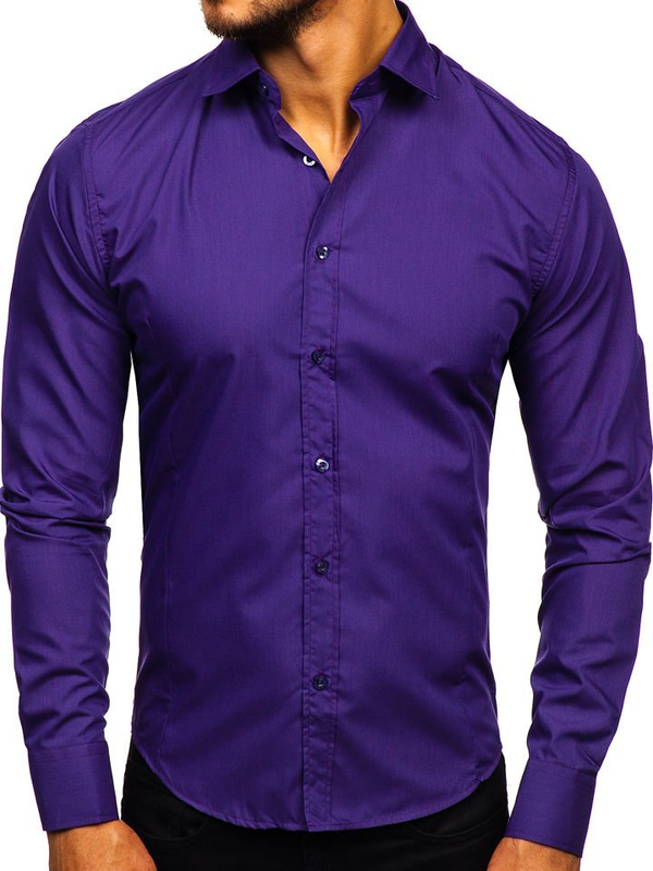 Camisa elegante morada de manga larga para hombre Bolf 1703