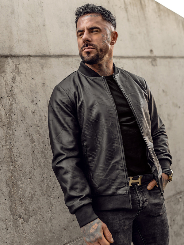 Chaqueta bomber de cuero para hombre negro Bolf 3A65A