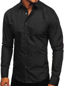 Hombre Camisa elegante de manga larga Negro Bolf 6944