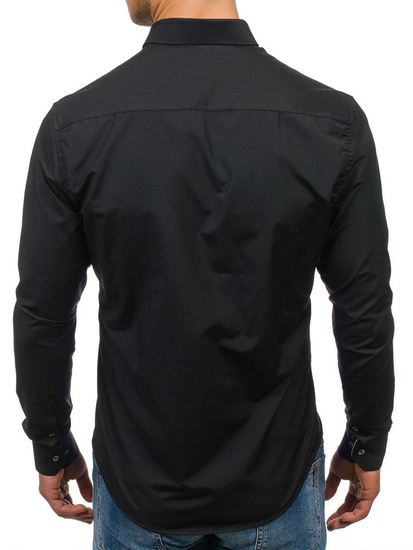 Camisa de manga larga elegante para hombre negra Bolf 7722