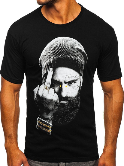 Camiseta de manga corta con estampado para hombre negro Bolf 142175