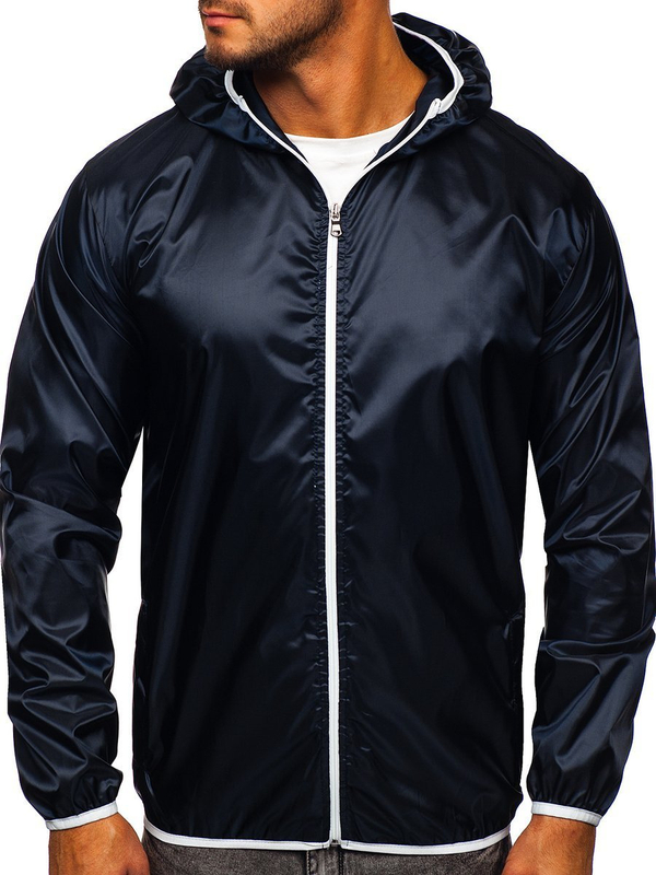 Chaqueta cortavientos de entretiempo con capucha para hombre azul oscuro BOLF 5060