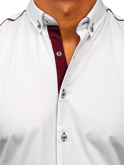 Camisa elegante de manga larga para hombre blanco y burdeos Bolf 5722-1