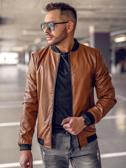 Chaqueta bomber de cuero para hombre marrón Bolf 6803B