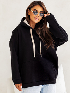 Sudadera con capucha y cuello de canguro para mujer negra Bolf 82131