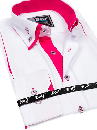 Camisa elegante de manga larga para hombre blanco y rosa Bolf 4744
