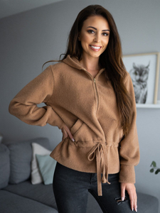 Chaqueta con capucha abrigo corto para mujer brązowa Bolf 9320