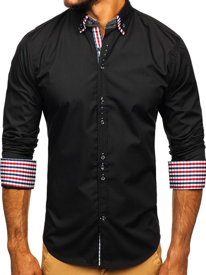 Camisa elegante de manga larga para hombre negro Bolf 0926