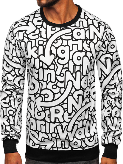 Sudadera con capucha con impresión para hombre negro y blanco Bolf 8B1137