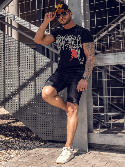 Camiseta de manga corta con impresión para hombre negro Bolf MT3026