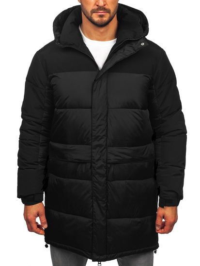 Chaqueta acolchada larga de invierno con capucha para hombre negro Bolf 31M5016