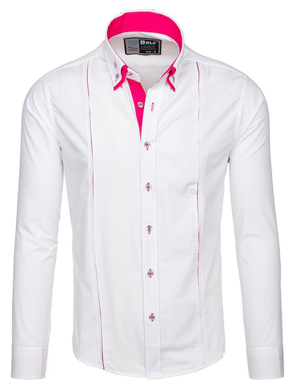 Camisa elegante de manga larga para hombre blanco y rosa Bolf 4744