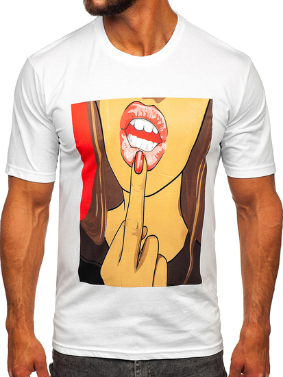 Camiseta algodón de manga corta con impresión para hombre blanco Bolf 143018