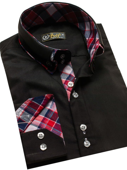 Camisa de manga larga elegante para hombre negra Bolf 2712