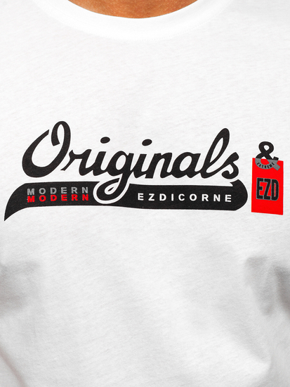 Camiseta algodón de manga corta con impresión para hombre blanco Bolf 14780