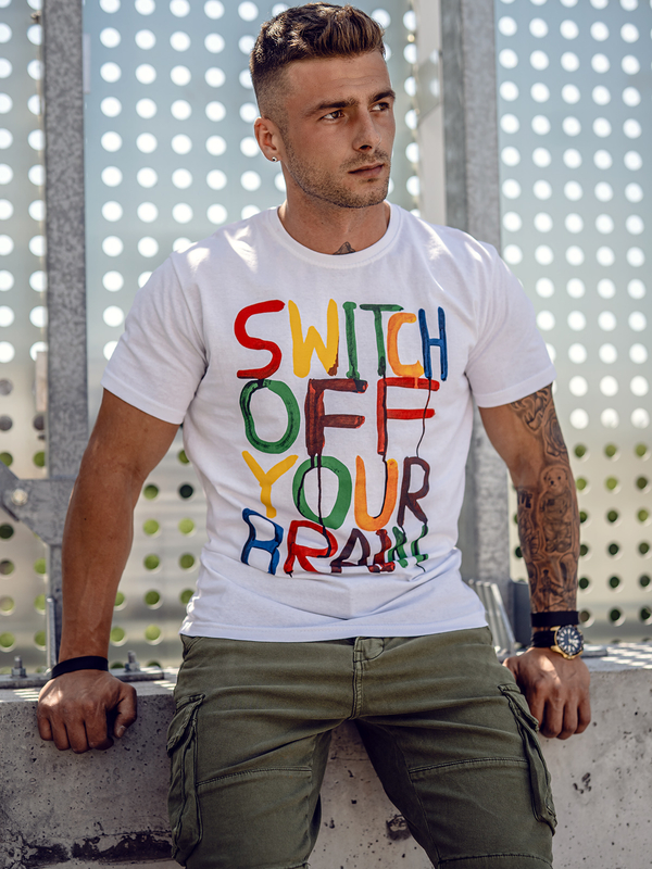 Camiseta blanca de algodón con estampado para hombre Bolf 1181A