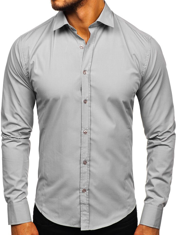 Camisa elegante gris de manga larga para hombre Bolf 1703