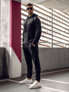 Chándal de velour con capucha para hombre negro Bolf 8C1171A