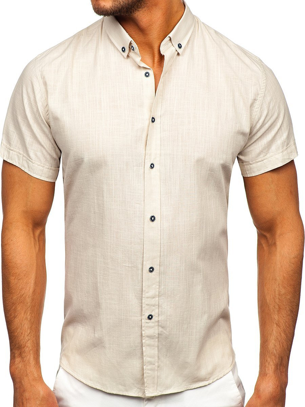 Camisa de algodón con manga corta para hombre color crudo Bolf 20501
