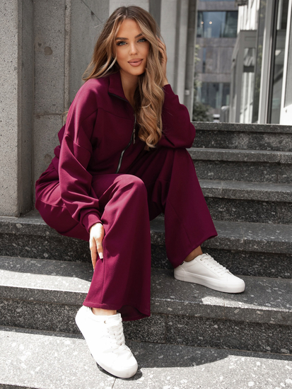 Conjunto de sudadera con cremallera de dos piezas para mujer color burdeos Bolf 821109