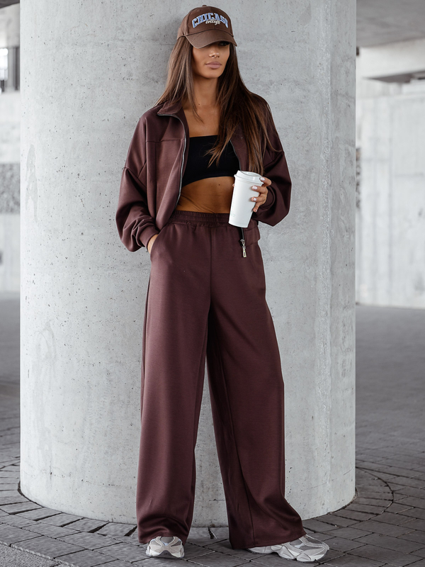 Conjunto de sudadera con cremallera de dos piezas para mujer color chocolate Bolf 821109