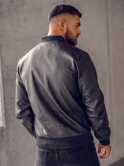 Chaqueta bomber de cuero para hombre negro Bolf 3A65B