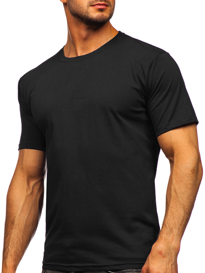 Camiseta de hombre de algodón negra sin estampado Bolf 192397