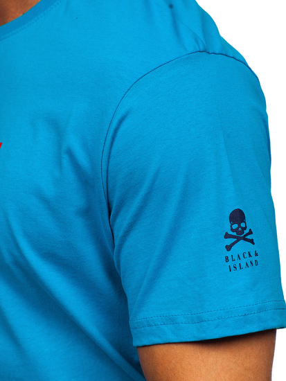 Camiseta algodón de manga corta con impresión para hombre azul turquesa Bolf 14784