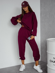 Conjunto de sudadera con capucha de dos piezas para mujer color burdeos Bolf 525