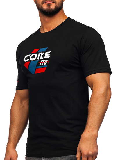 Camiseta algodón de manga corta con impresión para hombre negro Bolf 14782