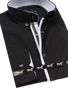 Camisa de manga larga elegante para hombre negra Bolf 7722
