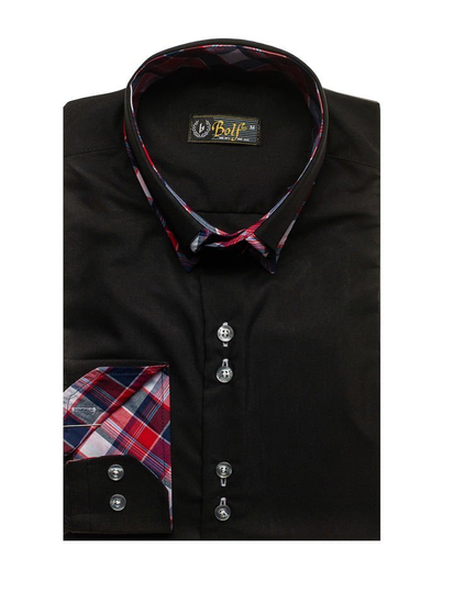 Camisa de manga larga elegante para hombre negra Bolf 2712