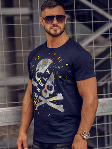 Camiseta de manga corta con impresión para hombre azul oscuro Bolf Y70008A