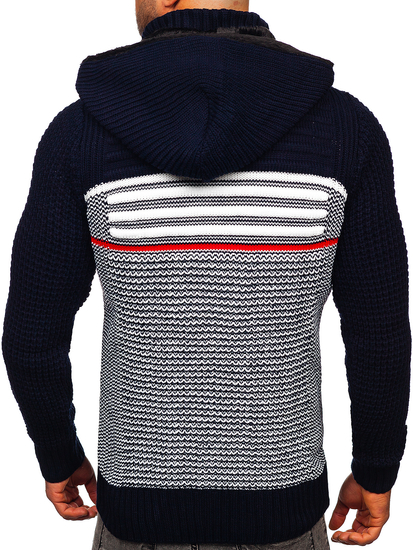 Suéter-chaqueta abierto grueso con capucha para hombre color azul oscuro Bolf 2048
