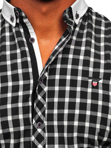 Camisa elegante a cuadros de manga larga para hombre negro Bolf 5737-1