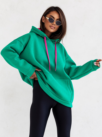 Sudadera con capucha y cuello de canguro para mujer verde Bolf 82131