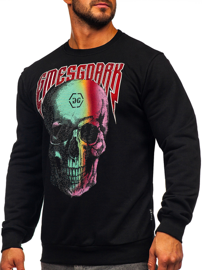 Sudadera sin capucha y aplicaciones con impresión para hombre negro Bolf 6445