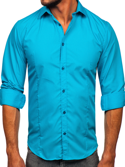 Camisa elegante turquesa claro de manga larga para hombre Bolf 1703