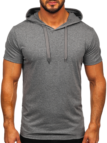 Camiseta de manga corta sin impresión con capucha para hombre grafito Bolf 8T89