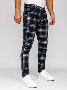Pantalón chinos a cuadros de tela para hombre azul oscuro Bolf 184144
