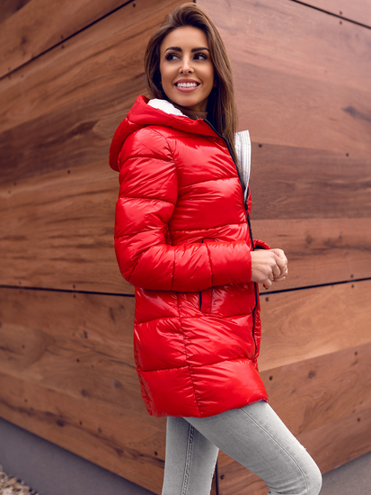 Chaqueta acolchada de invierno con capucha para mujer rojo Bolf B9545