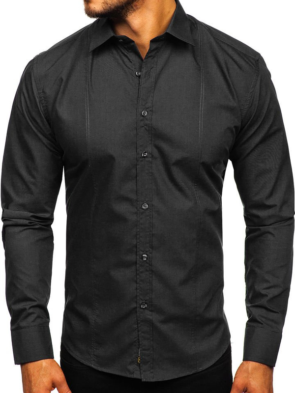 Camisa elegante de manga larga para hombre negro Bolf 4705G