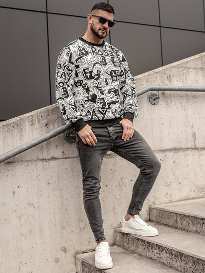 Sudadera sin capucha con impresión para hombre negro y blanco Bolf 8B1133A