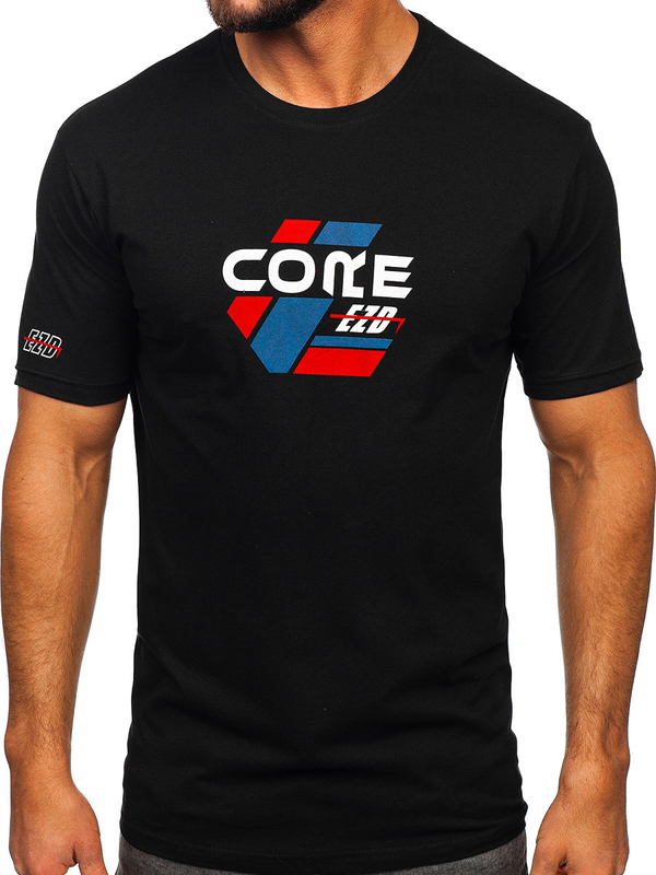 Camiseta algodón de manga corta con impresión para hombre negro Bolf 14782