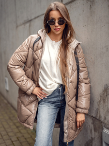 Chaqueta larga acolchada abrigo de invierno con capucha para mujer camel Bolf 5M3189