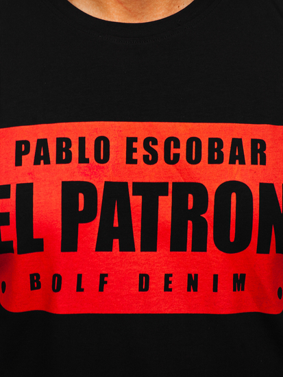 Camiseta negra de algodón para hombre con estampado Bolf 14402