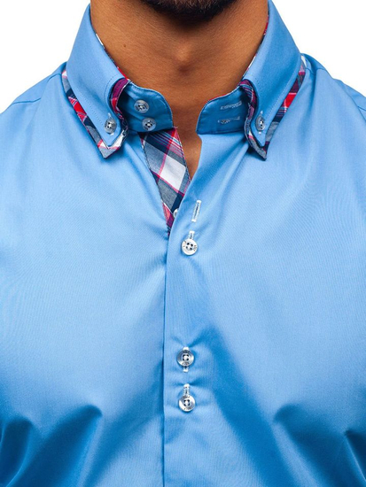 Camisa de manga larga elegante para hombre azul celeste Bolf 2712