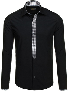 Camisa elegante de manga larga para hombre negro Bolf 0939