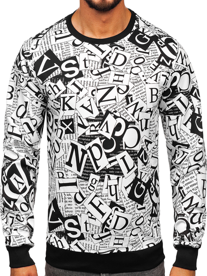 Sudadera sin capucha con impresión para hombre negro y blanco Bolf 8B1135